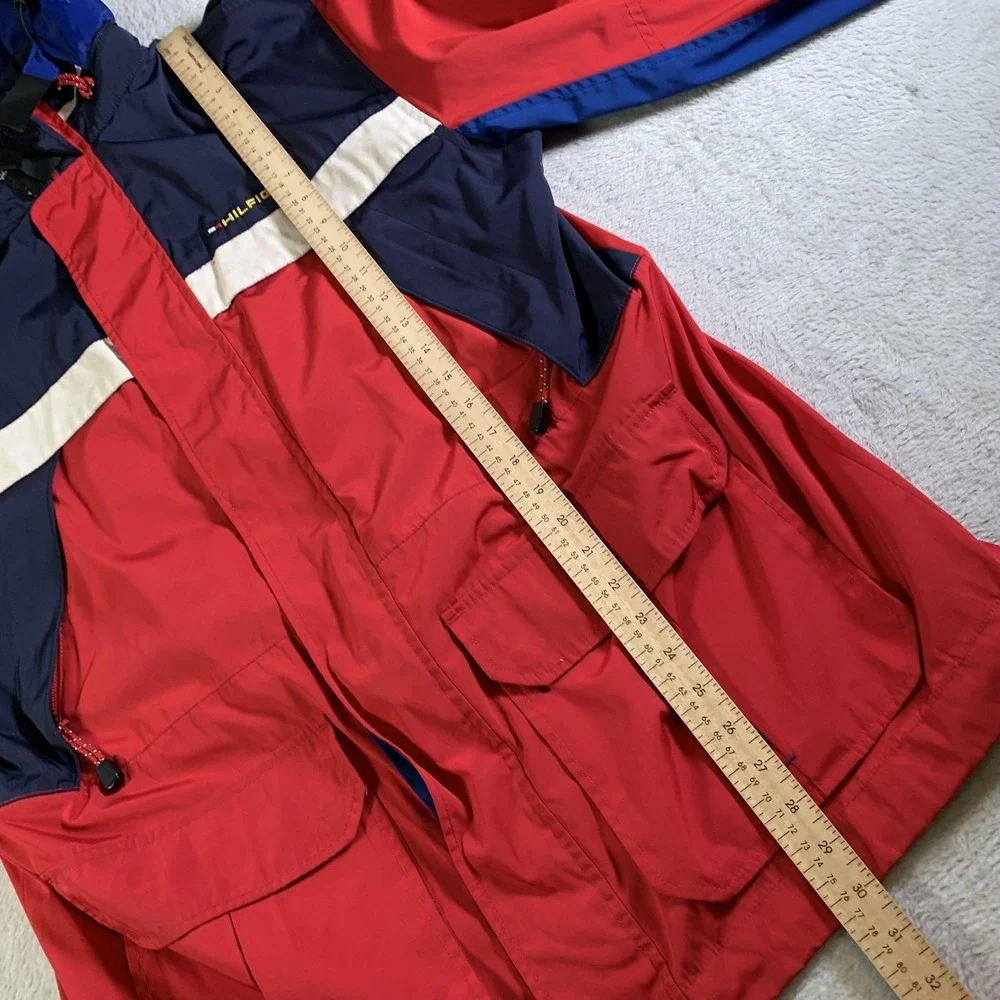 Vintage Tommy Hilfiger Jacket Mens Large Red Waterstop Ski Hooded 90s Colorblock